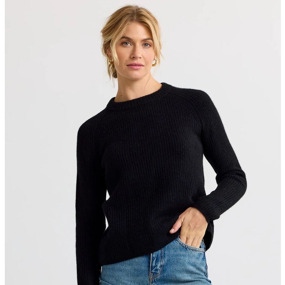 Pura Cashmere Black Fisherman Crew Sweater